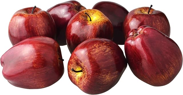 JEDFORE 8Pcs Simulation Artificial Lifelike Fake Dark Red Apple Red Delicious Apples Set Fake Fruit for Home House Kitchen Wedding Party Decoration Photography