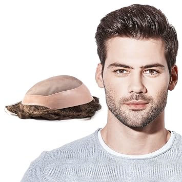 Superhairpieces Mens Hairpieces Toupees Soft Fine Indian Remy Hair 135% Heavy Density with Mono Silk Top and poly Coating Edge Natural Black
