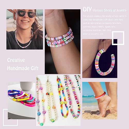 Miniatura 4 de 2000 cuentas de arcilla azul oscuro para hacer pulseras, cuentas redondas planas de arcilla polimérica de 0.236 pulgadas (0.236 in), cuentas Heishi