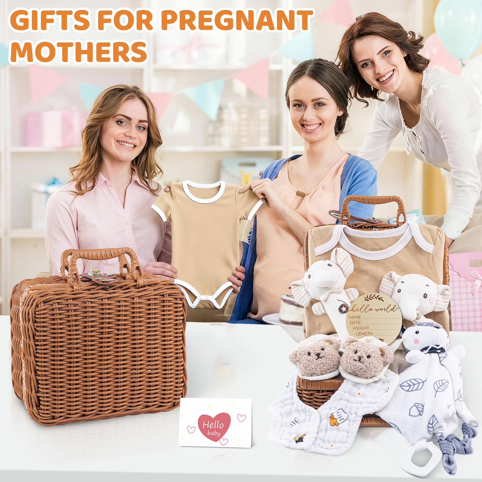 Set regalo per neonati, regalo per neonati, con pagliaccetto, asciugamani, bavaglini, calzini, sonaglio, scatola dei ricordi, biglietti di auguri e baby shower