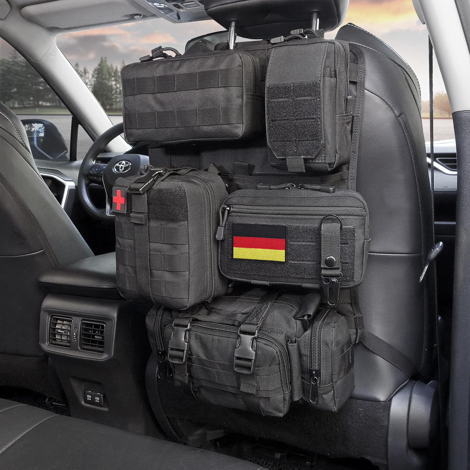 FUJIAN Molle Auto Taktische Autositz Organizer, Auto Molle System Tactical Car Seat Organizer for Truck, SUV, Sedan