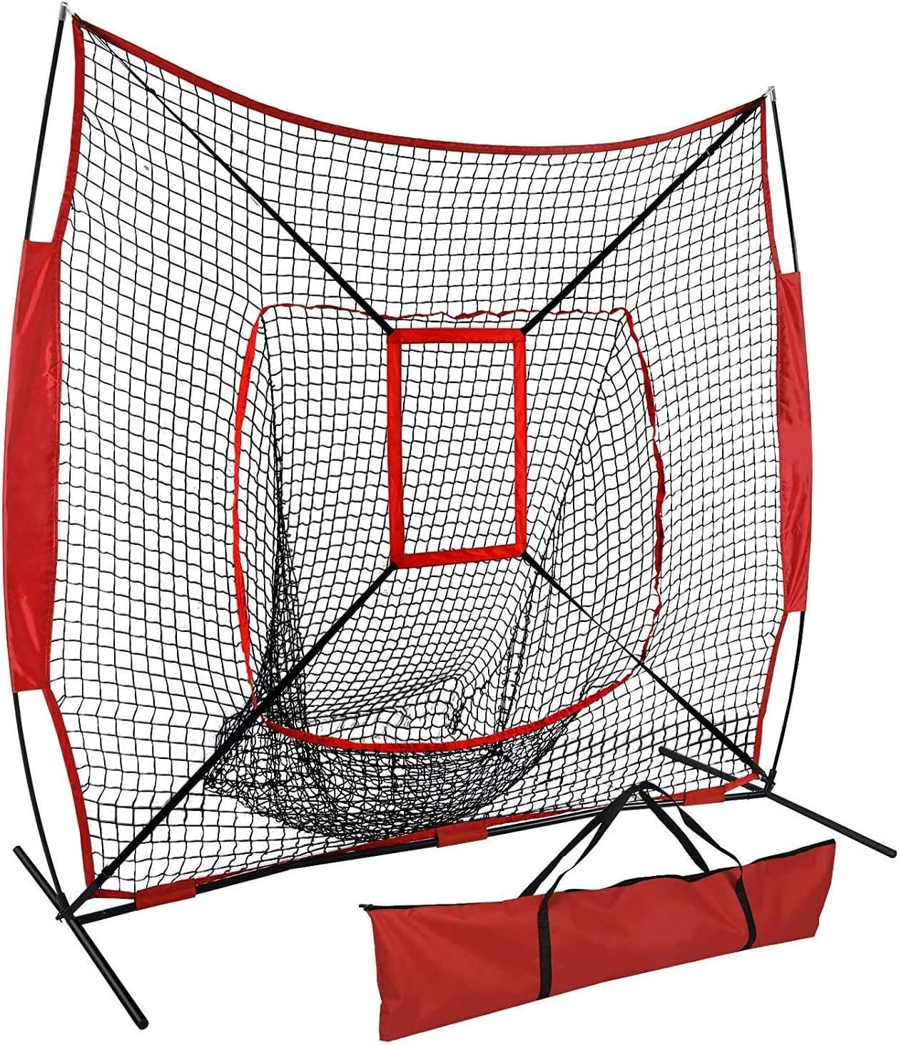 Smartxchoices 7'×7' Baseball Softball Practice Net with Strike Zone and Carry Bag, Portable Pitching Hitting Batting Catching Throwing Net Toss Backstop Training Aids