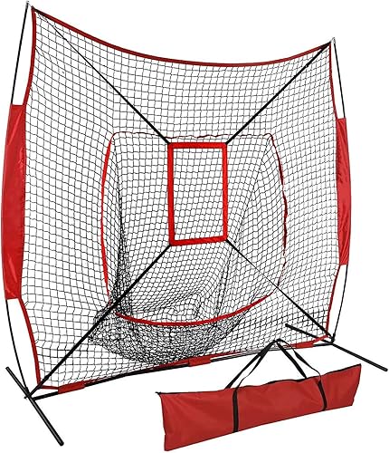 Smartxchoices Red de práctica de sóftbol de béisbol de 7 x 7 pies con zona de ataque y bolsa de transporte, lanzamiento, bateo, atrapamiento,