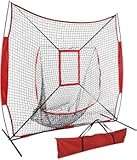 Smartxchoices 7'×7' Baseball Softball Practice Net with Strike Zone and Carry Bag, Portable Pitching Hitting Batting Catching Throwing Net Toss Backstop Training Aids