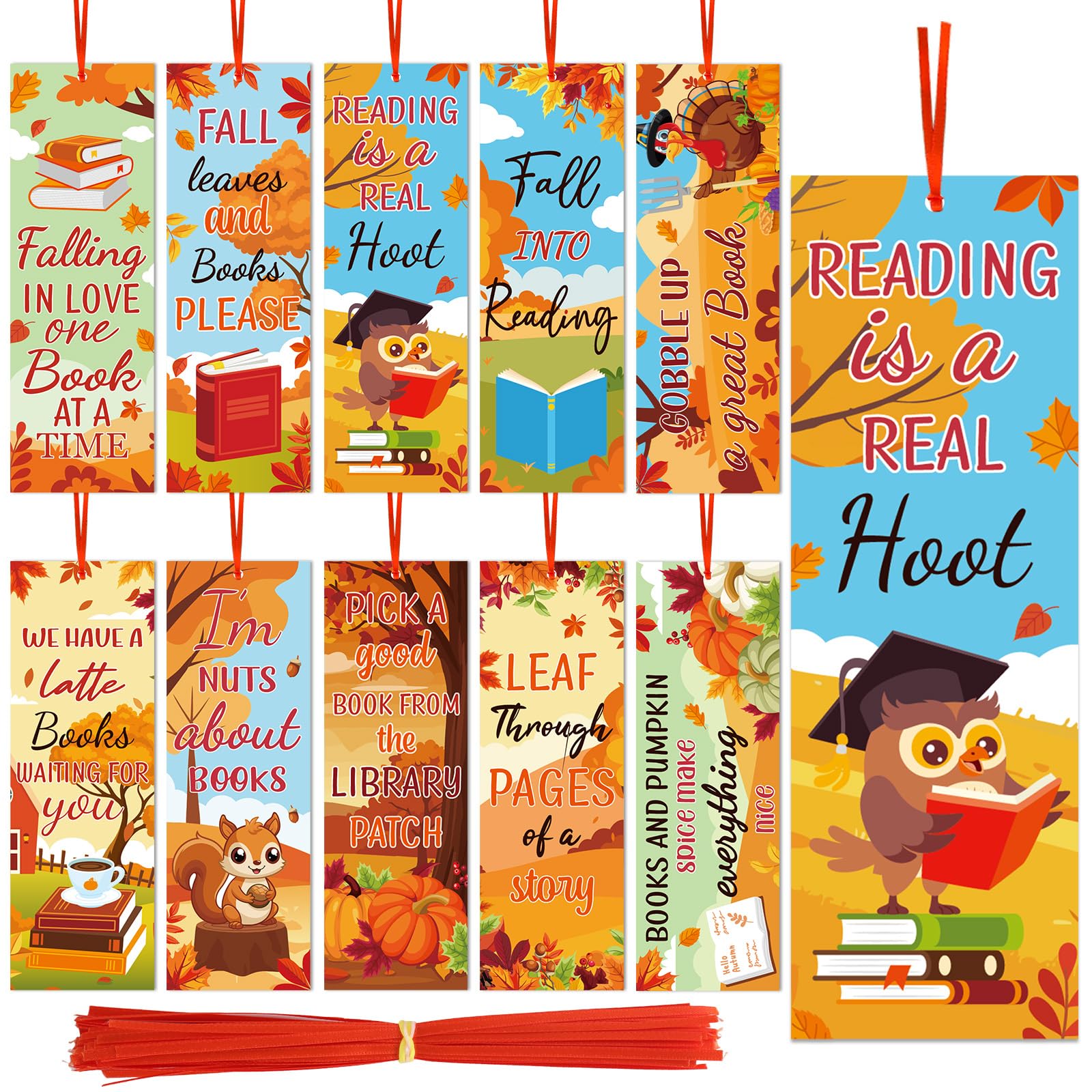 Marque-pages automne lot de 100 avec rubans pour Thanksgiving - 8