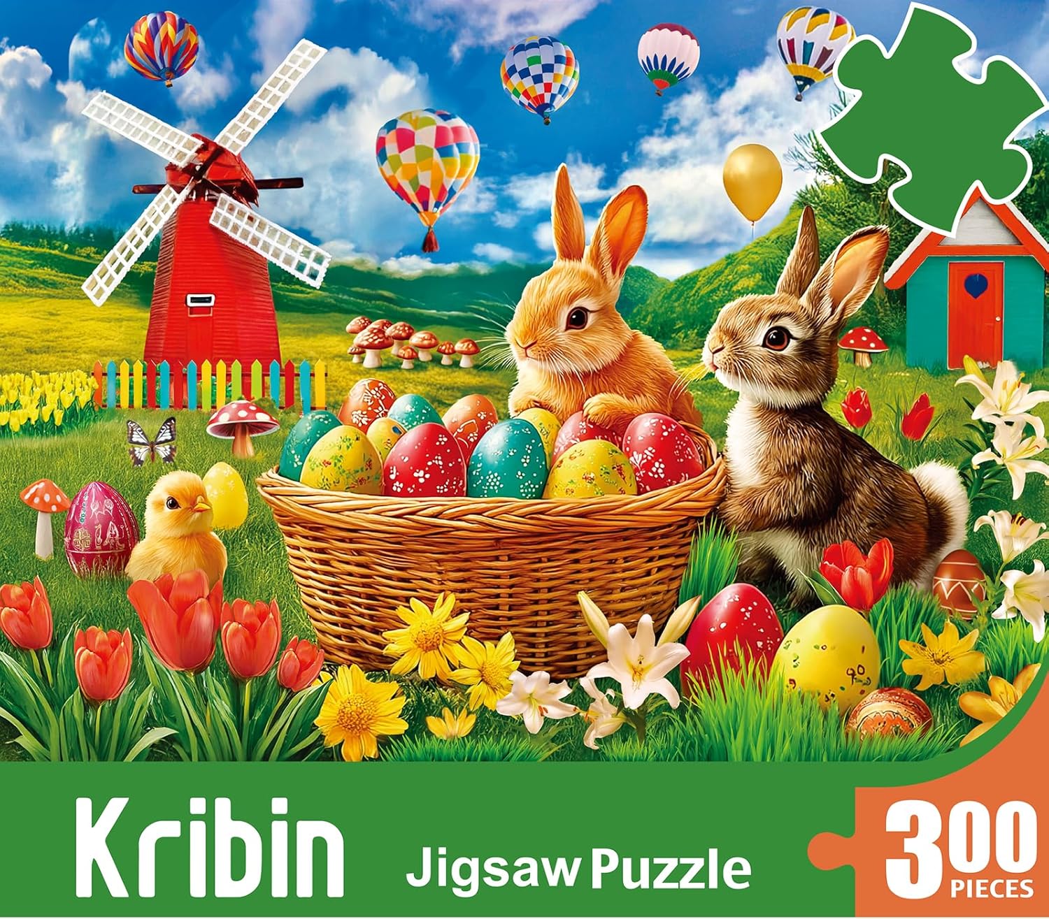 300 Piece Puzzle for Adults Kids Seniors - Happy Easter - Easter Eggs Bunny Tulips Lilies