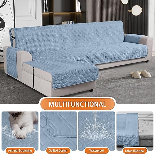 Miniatura 4 de Fundas de sofá modulares mejoradas, 100 % impermeables, en forma de L, reversible, para sofá seccional, funda protectora para mascotas, perros,