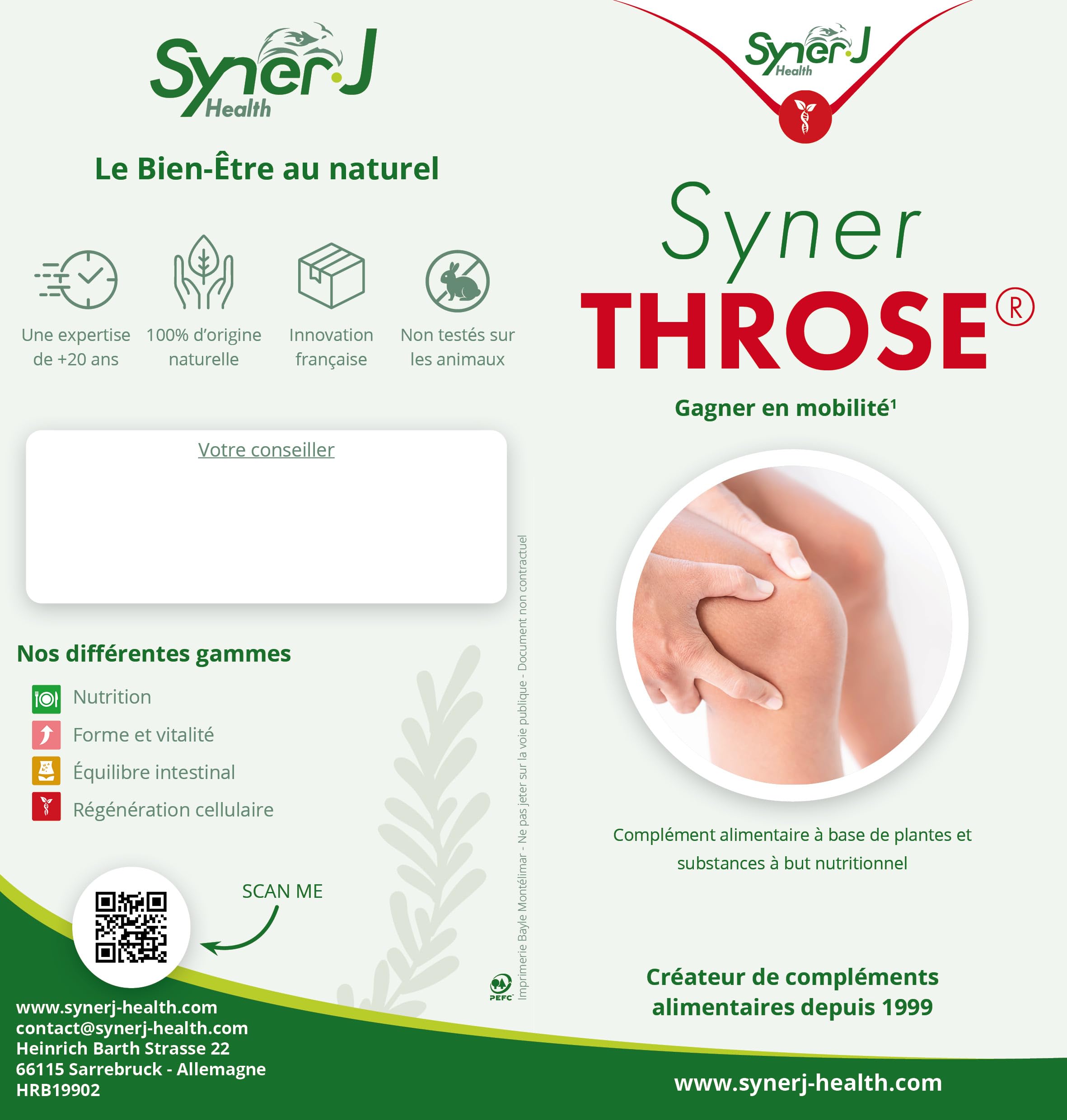 SynerTHROSE | Complexe Glucosamine, Chondroïtine, MSM, Vitamine C | Formulation Naturelle | 180 Gélules | 3 Mois | SynerJ Health