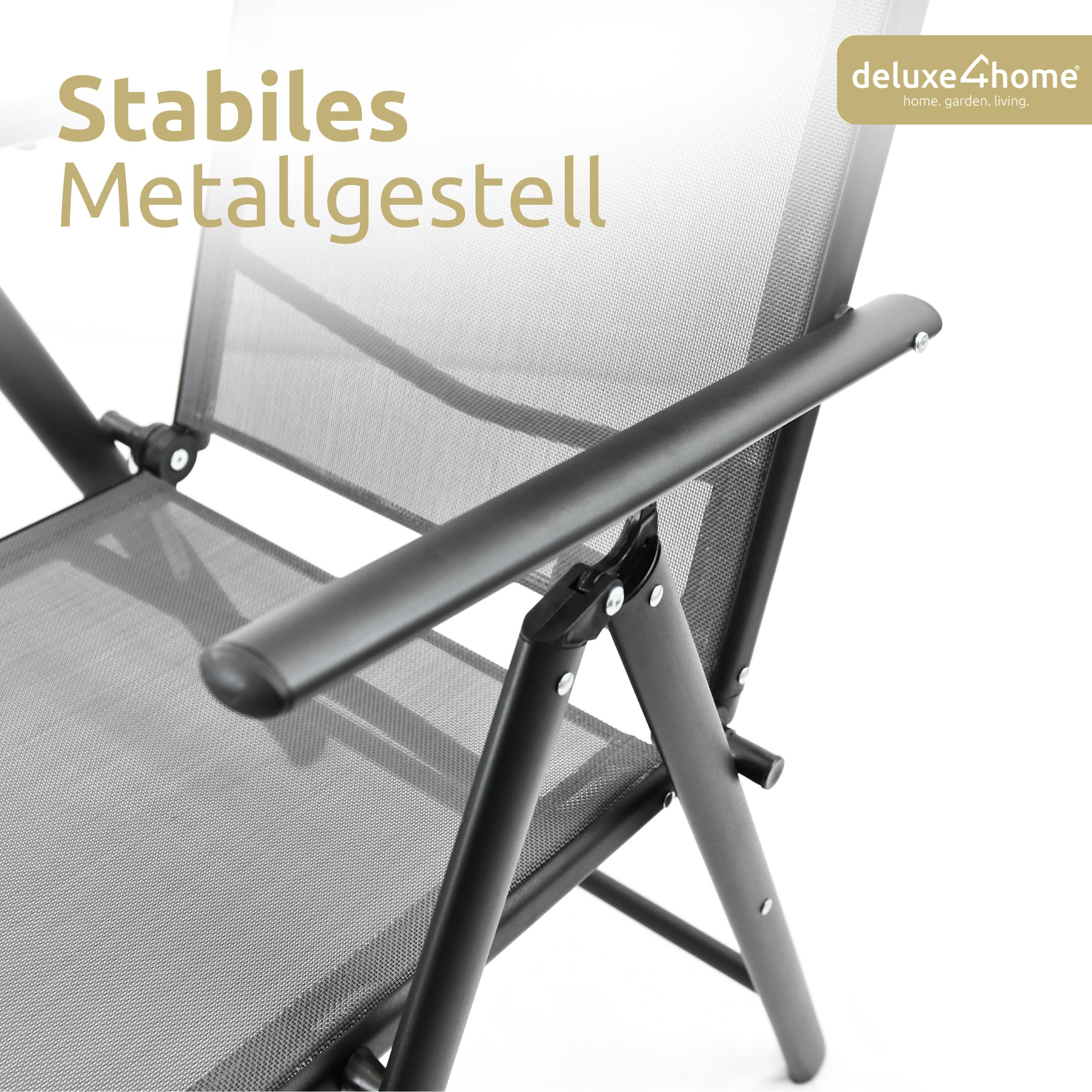 2er Set Gartenstuhl Klappbar 7-stufig verstellbar I Terrassenstuhl aus Metall Anthrazit I Hochlehner Klappstuhl mit Armlehnen Balkonstuhl inkl. Kopfpolster Campingstuhl