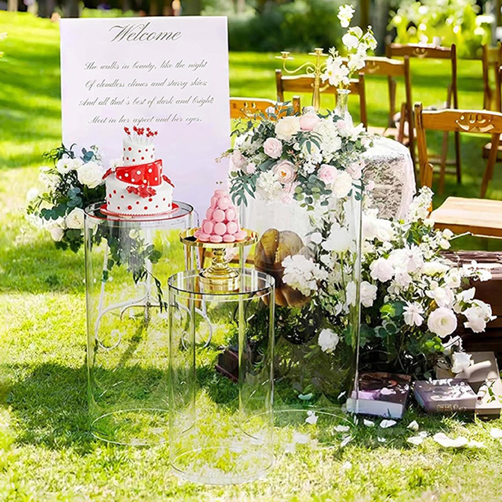 Supporti a Piedistallo Cilindrici per Feste, Supporti a Piedistallo Rotondi Trasparenti, Grandi Tavoli Cilindrici Rotondi per Feste per Decorazioni Artistiche per Feste Di Compleanno e Matrimonio(3 Pc