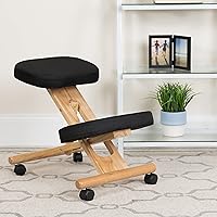 Vista 2 de Silla inclinada ergonómica de madera móvil de Flash Furniture, Tela Madera, Negro