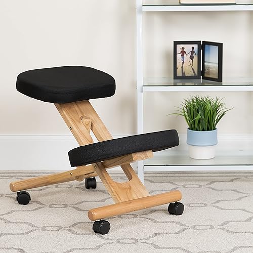 Miniatura 2 de Silla inclinada ergonómica de madera móvil de Flash Furniture, Tela Madera, Negro