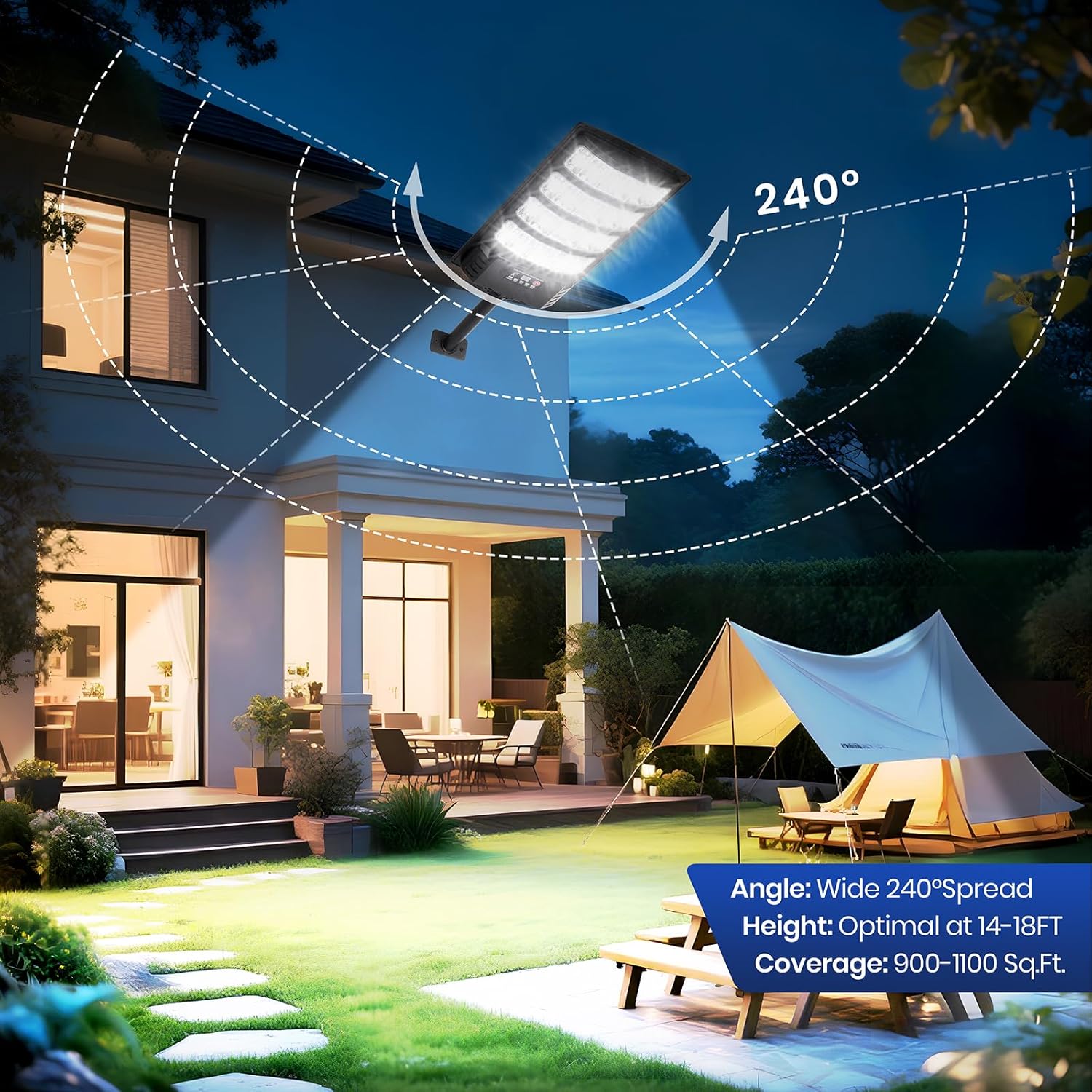 Solar Powered Outdoor Lights, 6500K Large LED Flood Lighting with Motion Sensor & Remote, Waterproof Dusk to Dawn Wall, Patio, Farm Lights for Garden, Yard, Garage