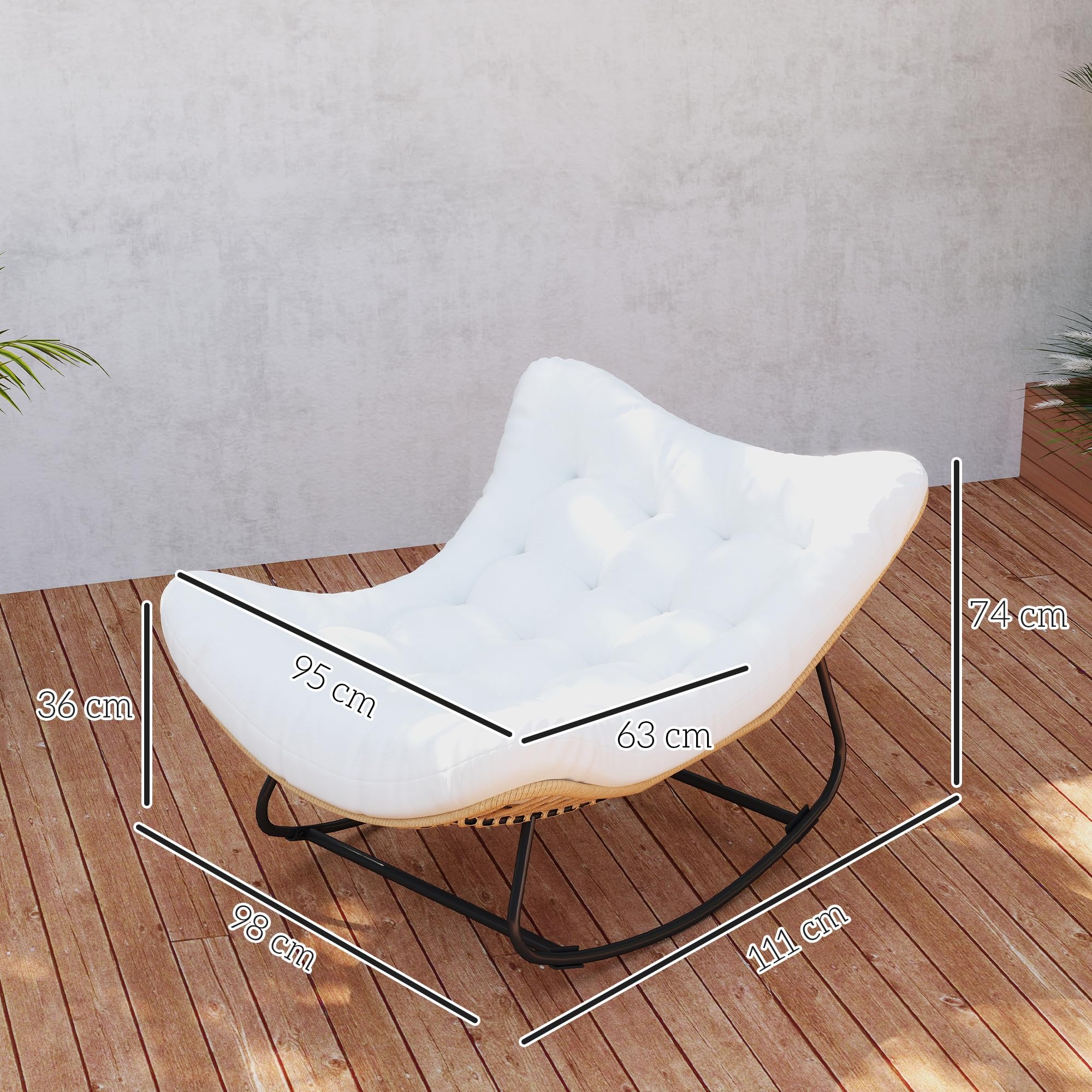 Outsunny - Silla mecedora de jardín con forma de huevo de resina trenzada, con cojín acolchado para jardín, dormitorio, sala de estar, crema