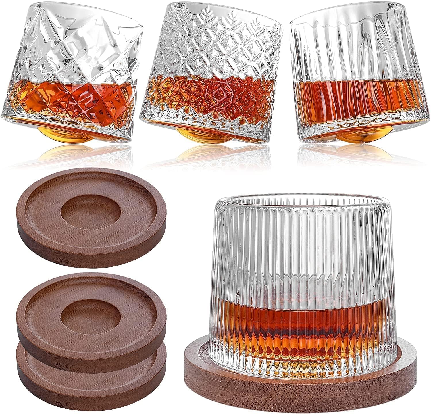 Jaffiust 4 PCS Whiskey Glasses, Old Fashioned Whiskey Glasses with Luxury Box, 10 Oz Rocks Barware for Scotch, Bourbon, Liquor and Cocktail Drinks