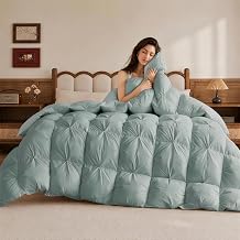 HANYUN Luxury Goose Feather Down Comforter Twin Size,Premium Pinch Pleat Duvet Insert 100% Cotton Shell,Fluffy Lightweight All Season Hotel Bedding Comforter with 8 Corner Tabs