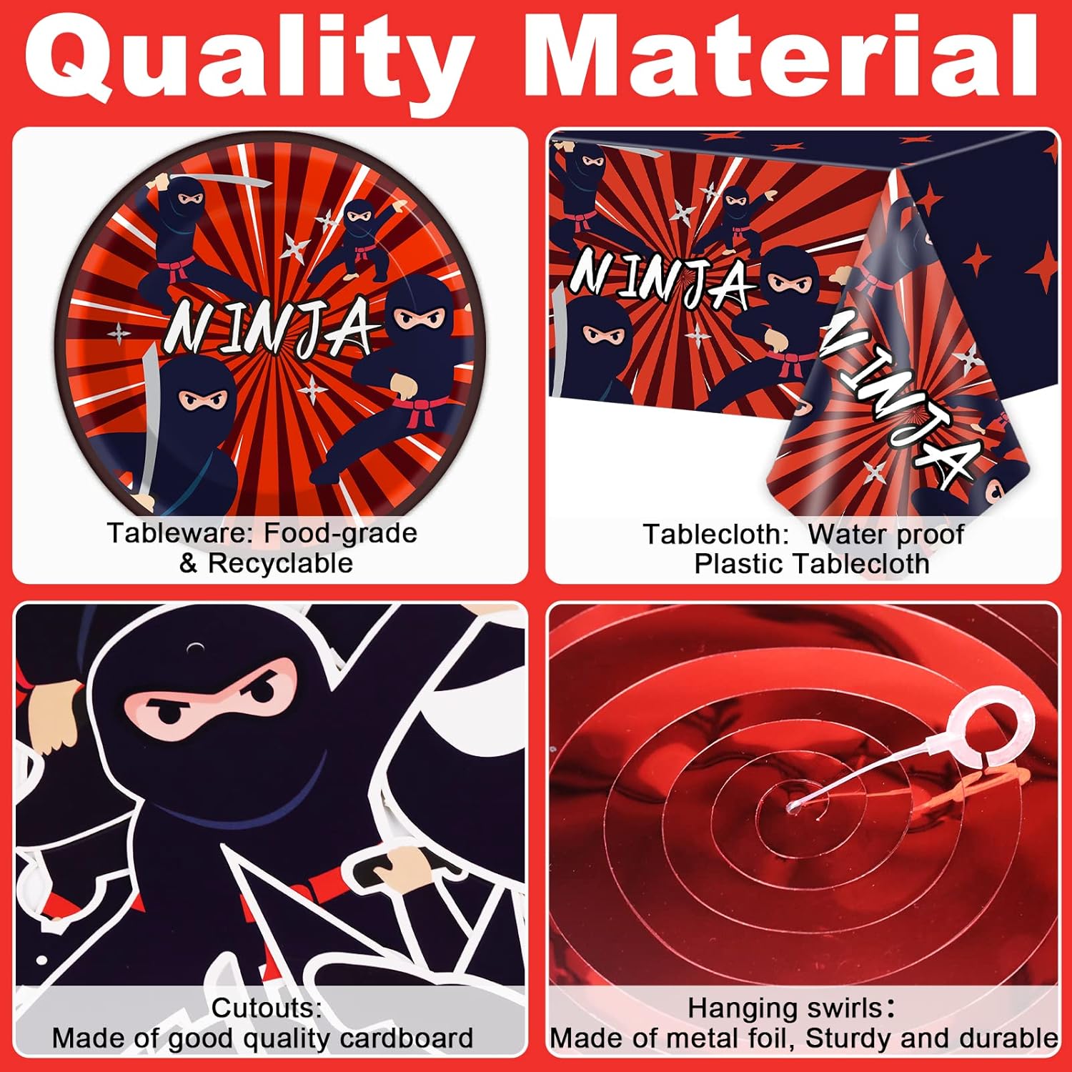 162 Pcs Ninja Birthday Party Decoration Set Ninja Warrior Party Supplies Kit Includes Karate Master Tableware Tablecloth Hanging Banners Foil Swirls Cutouts Balloons for Kids Boys Karate Party Favors