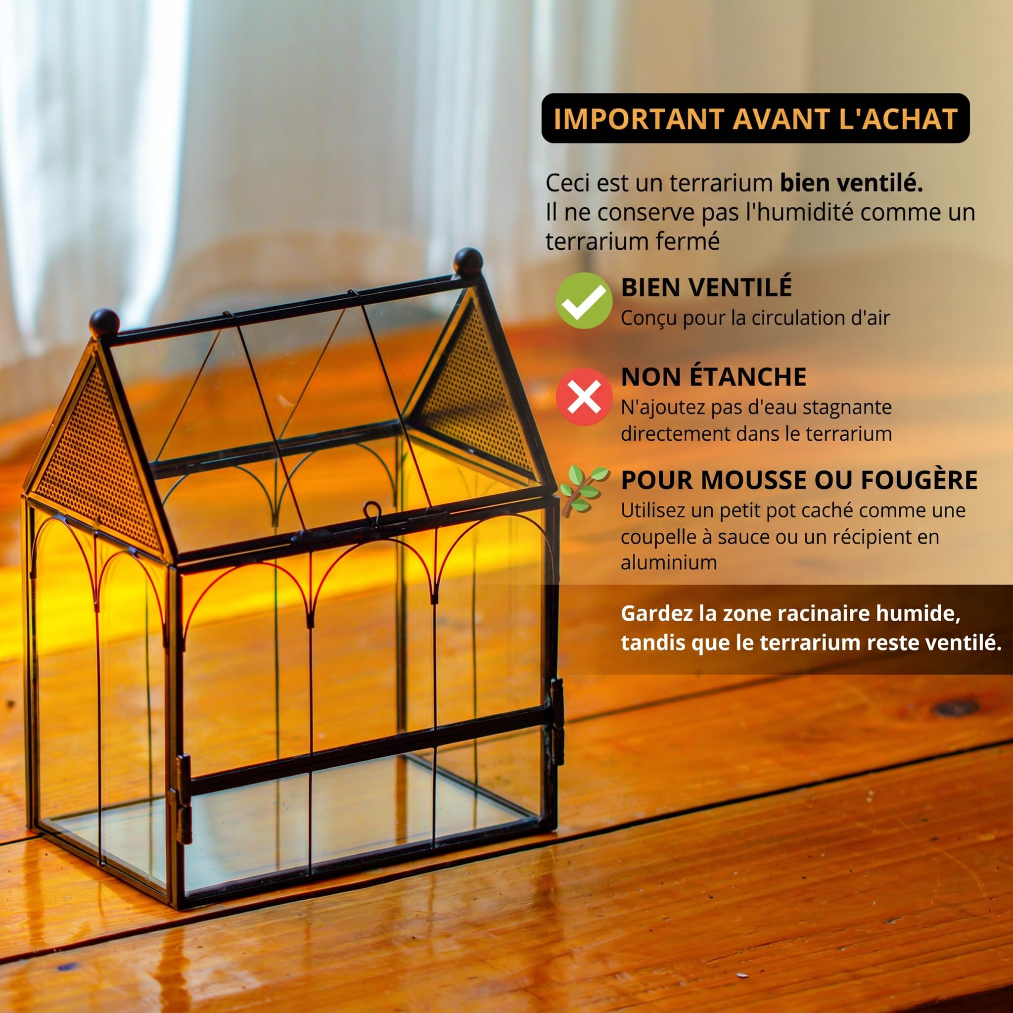 NCYP 14,7x9,6x17,8 cm Petit Enclos en Verre avec Maille pour Araignées, Insectes, Terrarium pour Plantes à Ouverture Frontale en Forme de Maison (Plantes et Accessoires Non Inclus)