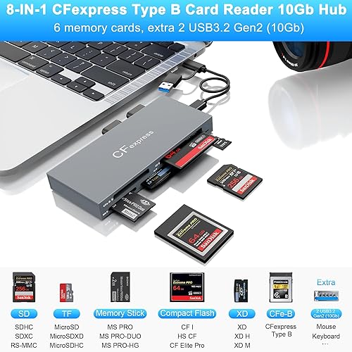 Miniatura 3 de Lector de tarjetas USB 3.0 para PC, lector de tarjetas de imagen XD Adaptador USB con 5 ranuras para tarjetas y 3 USB 3.0 para SD TF CF XD MS