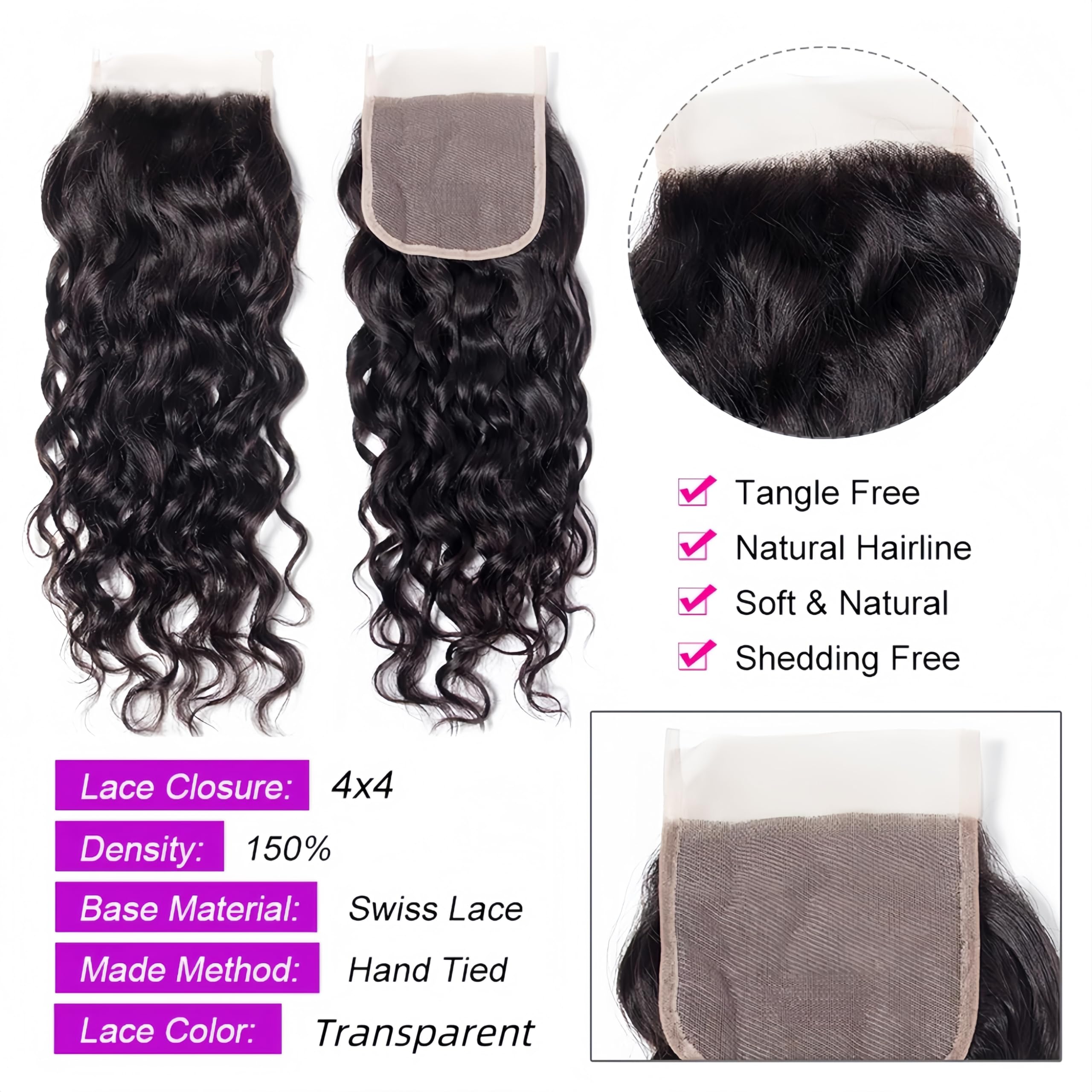 Water Wave Human Hair Bundles with 5x5 HD Lace Closure 12A Brazilian Amazon.com : 16A Body Wave 3 Bundles with 5×5 HD Lace  main image 3