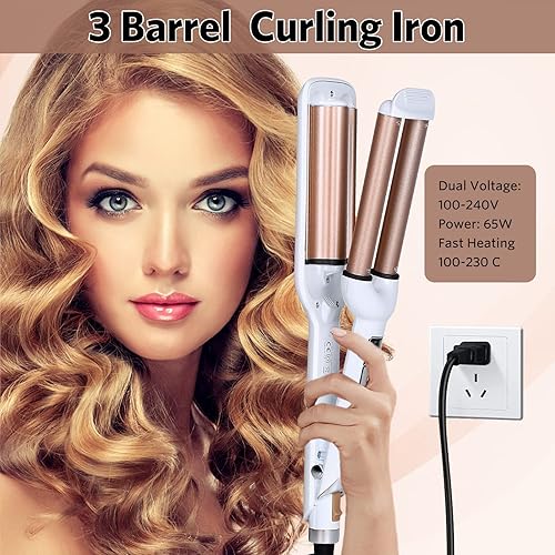 Miniatura 5 de Plancha rizadora de pelo profesional de 3 barriles de 0.6 pulgadas de cerámica de calentamiento rápido para ondas profundas, regalos de San Valentín