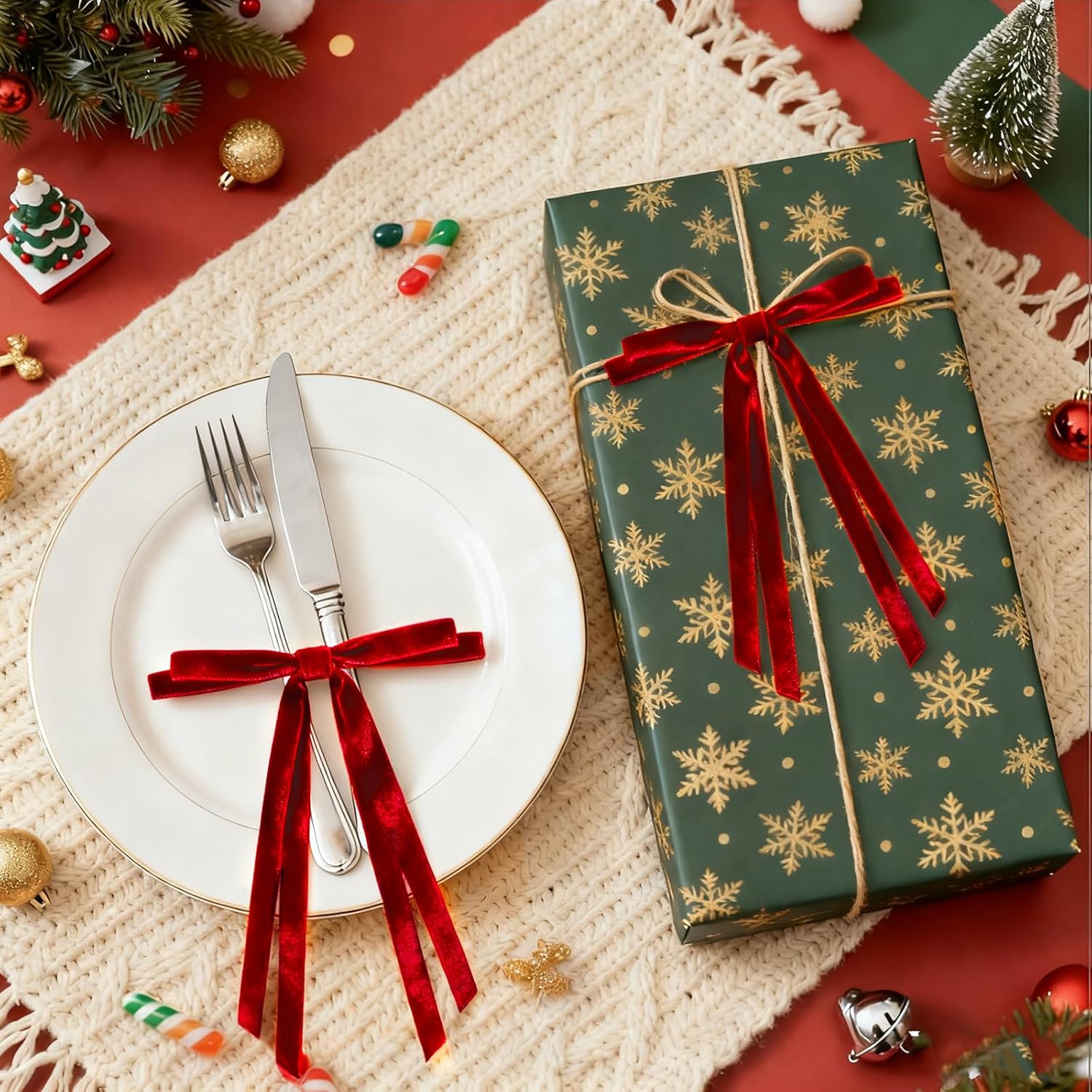 24 Pcs Christmas Bows for Tree, Red Velvet Ribbon Bow for Christmas Tree, Pre-Tied Vintage Xmas Bows for Xmas Trees Wreaths Gifts Wedding Indoor Outdoor Decorations, 5 x 7 Inch - Image 9