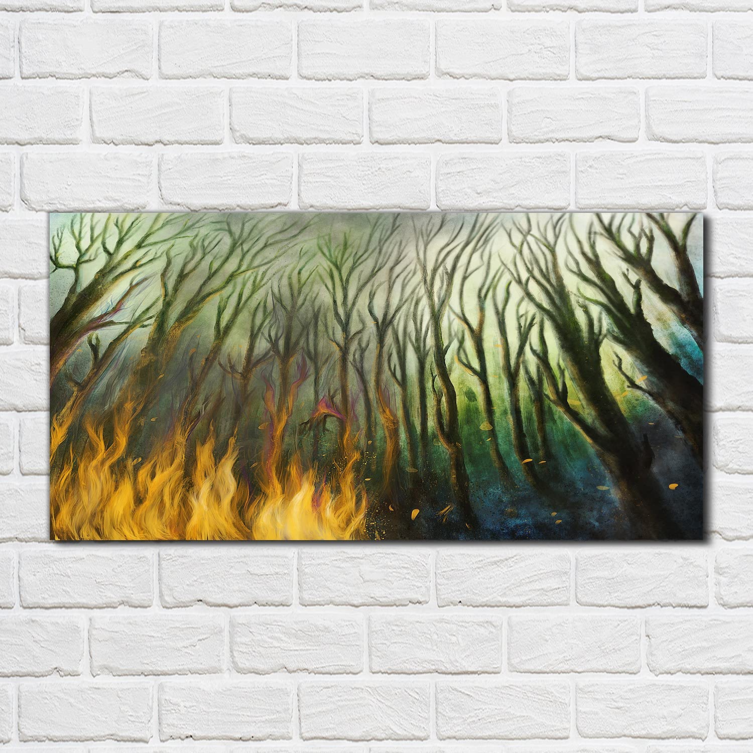 Coloray Pintura Vidrio Acrílico Acryl 100x50cm Mural Cocina Sala De Estar Cuadro De Pared De Arte De Vidrio - Pintura De Incendios Forestales De Árboles