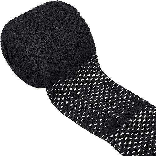 GORGECRAFT Banda elástica de 5.5 yardas y 4.41 pulgadas de ancho, cinta de tela de poliéster elástica negra, diadema de ganchillo para el hogar,