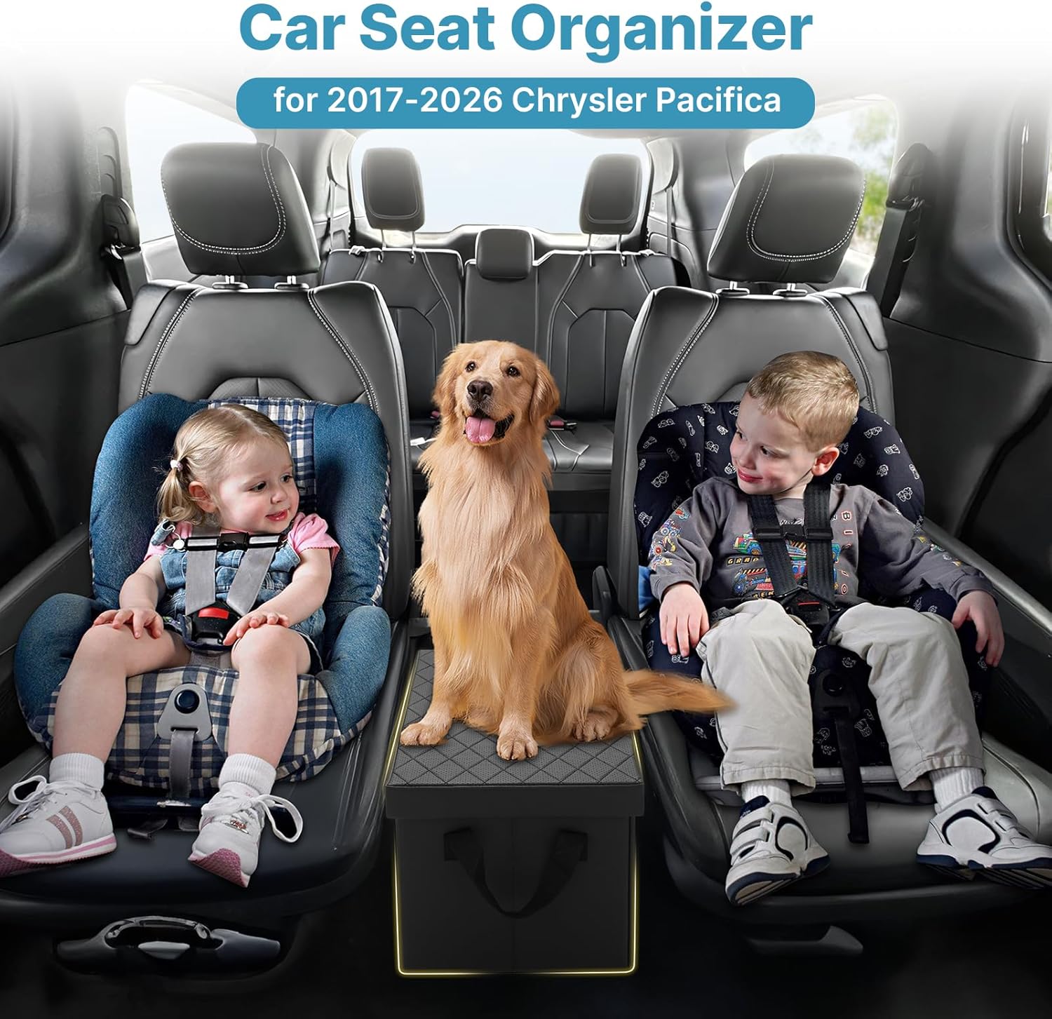 Mixsuper Liner Car Seat Organizer for Chrysler Pacifica 2017-2025 2026, Console Organizer Backseat Box for Pacifica, Dog Toy Box Storage Bin Kids Toys Baby Supplies Travel Accessories