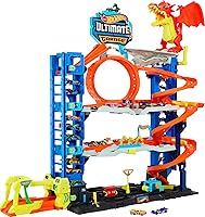 Hot Wheels City Ultimate Garage 4-Level Track Set with Car-Eating Dragon & 2 Die-Cast Cars - Stores 50+ Vehicles