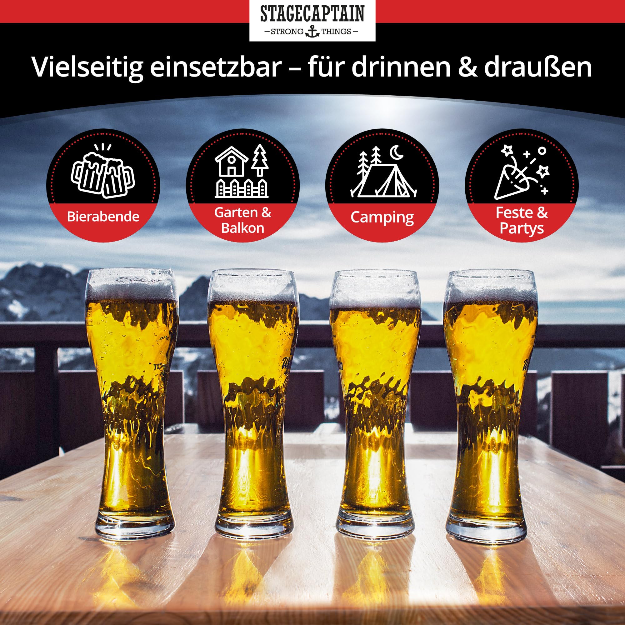 Stagecaptain BB-117 NT Hirschgarten Bierzeltgarnitur für Balkon - kurze Version 117 cm Länge - Klappbare Festzeltgarnitur 1x Tisch 2x Bank - Sitzgarnitur aus Holz - Für Innen- und Außenbereich - Natur