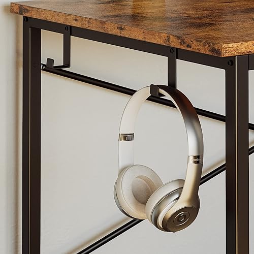 Miniatura 14 de IRONCK Escritorio para computadora de 47 pulgadas con toma de corriente y estantes de almacenamiento, mesa de estudio con puertos USB, estación de