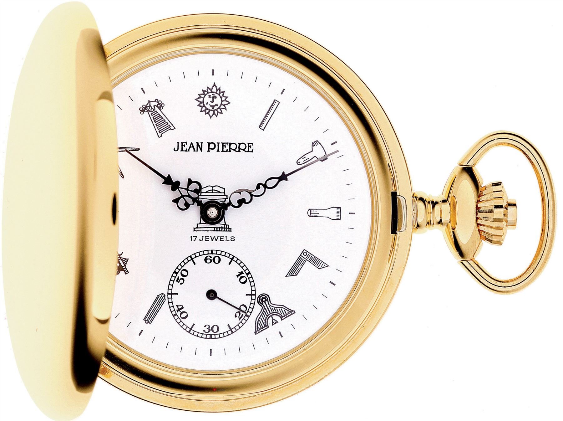 I LUV LTD Full Hunter Masonic Pocket Watch Gold Plated with Masonic Icons - Presentation Box