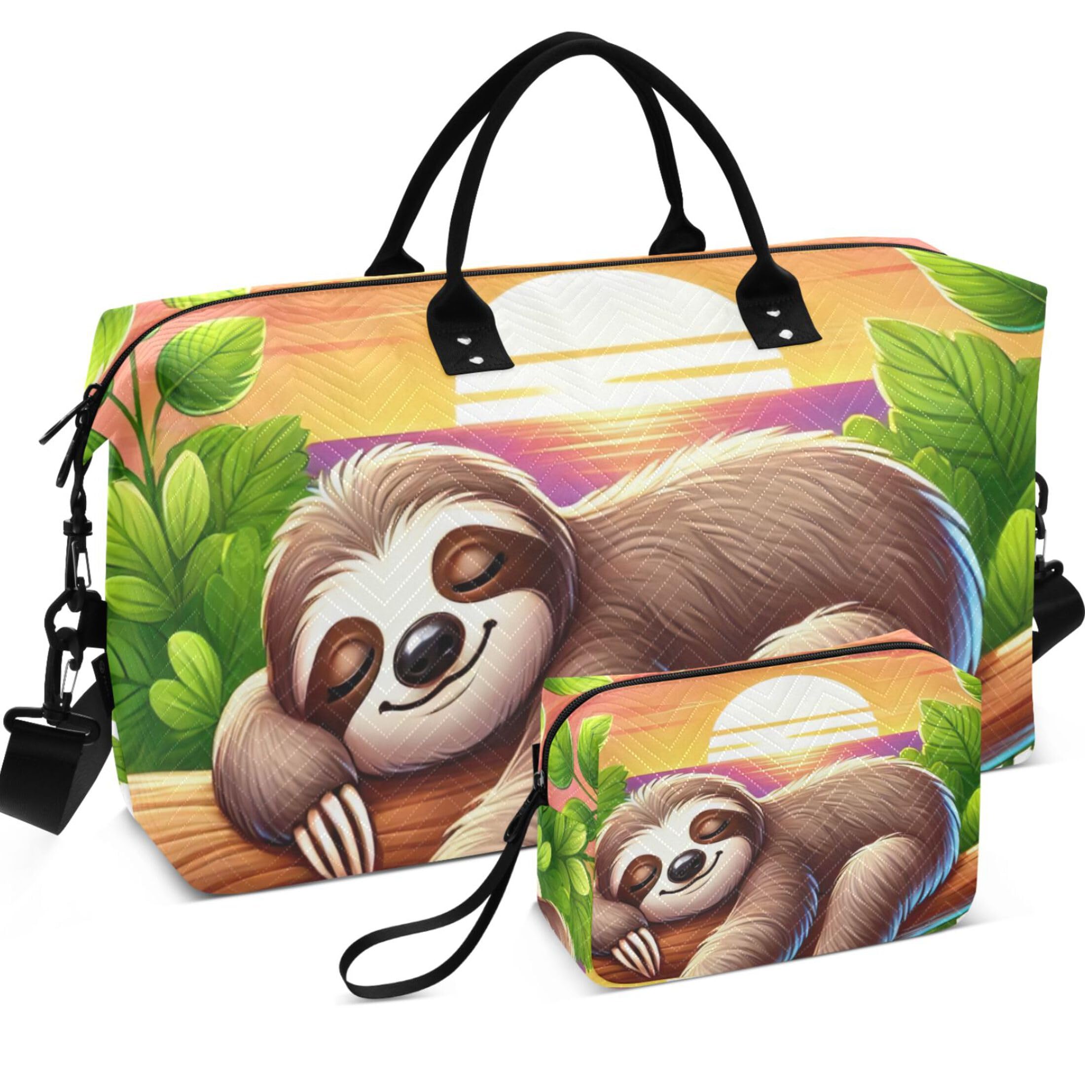 TSENQUE Sleeping Sloth Cute Duffel Bags Travel Makeup Pouch Set of 2, Print Women Sports Dance Bag Carry on Duffel Bag