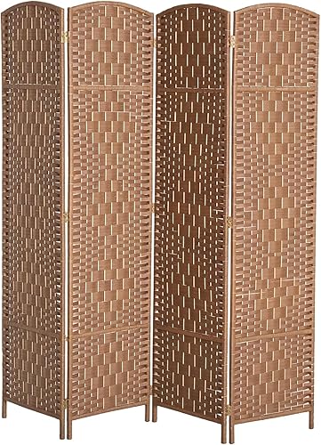 HOMCOM Room Divider, 4 Panel Folding Privacy Screen, 6FT Tall Portable Wicker Weave Partition Wall Divider for Bedroom, Home Office, Natural Madera