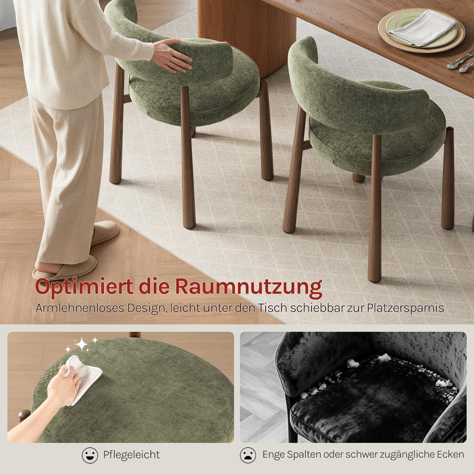 WOLTU Esszimmerstühle 4er Set Mid-Century Chenille Dunkelgrün