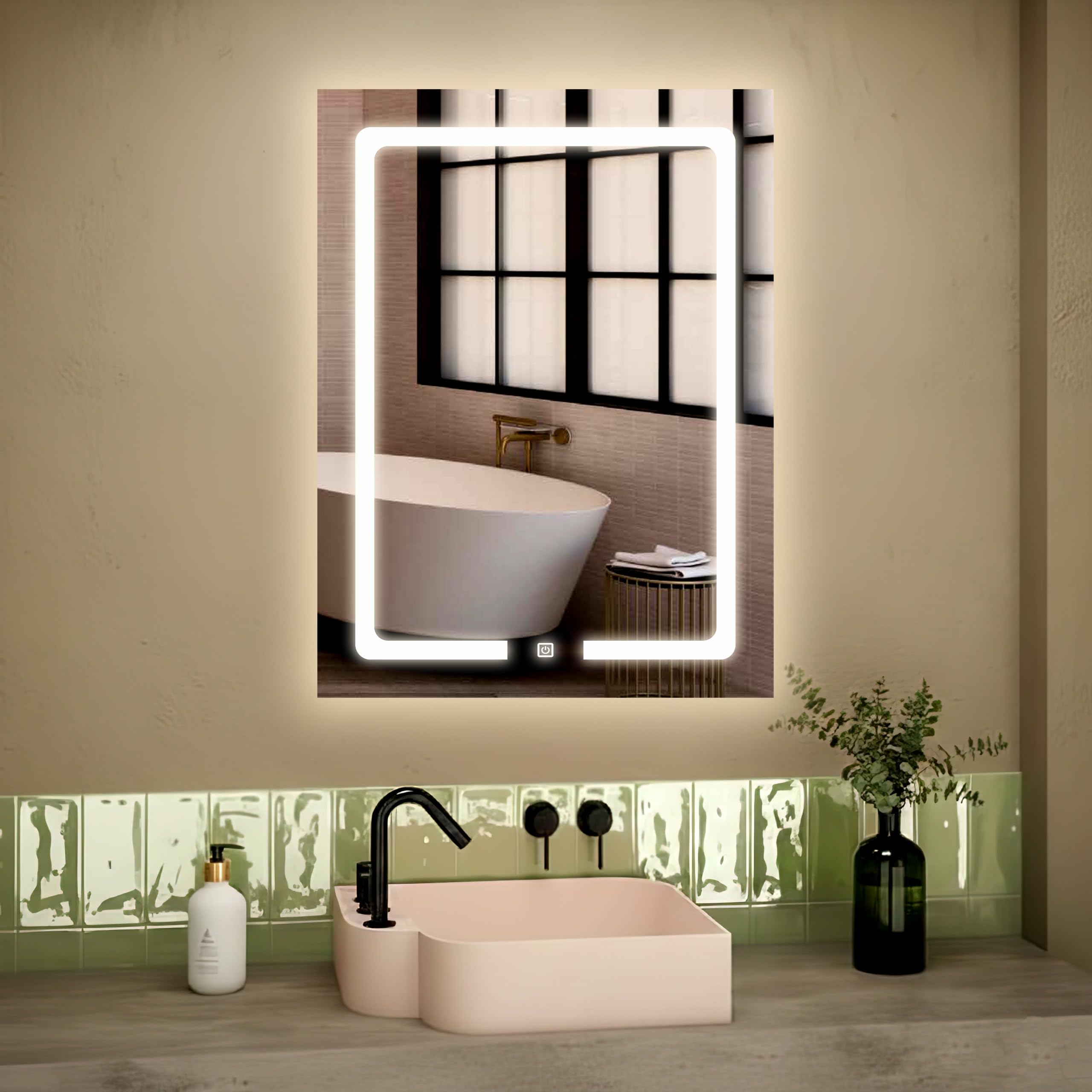 18x24 Inch Rectangle LED Wall Mirror with Smart Touch Sensor, 3 Color Adjustable Lighting (Warm, Natural, White) – Modern Wall-Mounted Smart Mirror for Bathroom & Living Room (Rectangle 1)-image-10