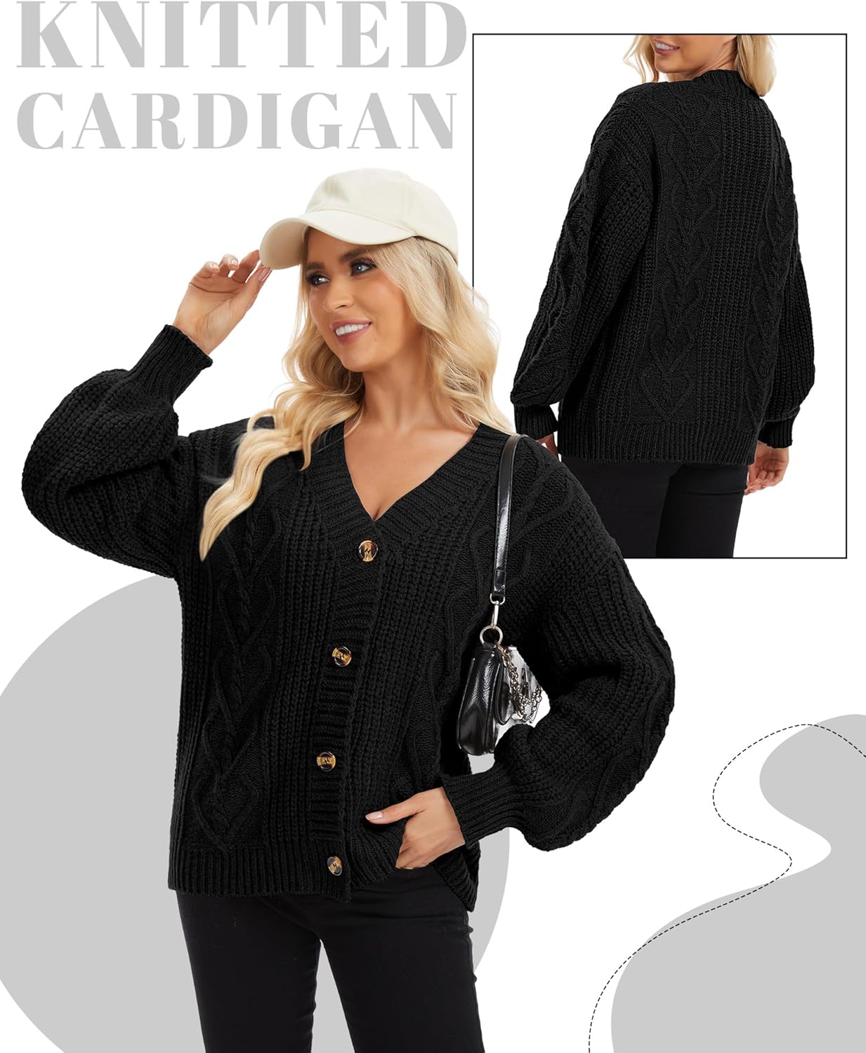 Women Oversized Cardigans Sweater 2025 Long Sleeve Cable Knit Sweater Fall Winter Open Front Button Casual Outwear - Image 4