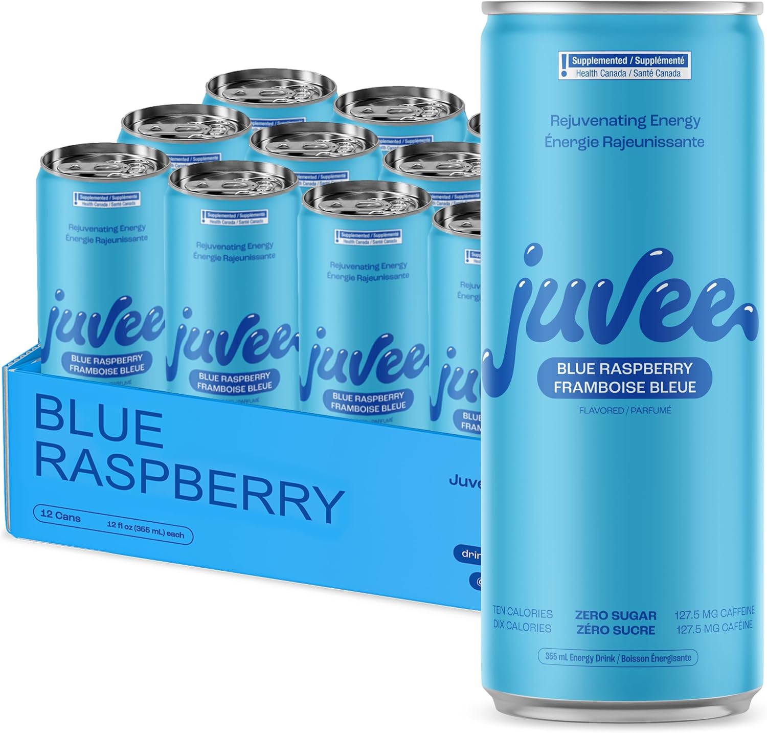 Juvee Rejuvenating Energy Drink. Blue Raspberry. Sugar Free Energy Drinks. Taurine, Vitamin B12