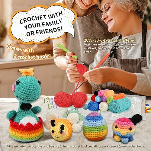Miniatura 4 de ApaLux Kit de ganchillo para principiantes, niños y adultos, 4 diferentes kits de animales de ganchillo para principiantes, kits de ganchillo para