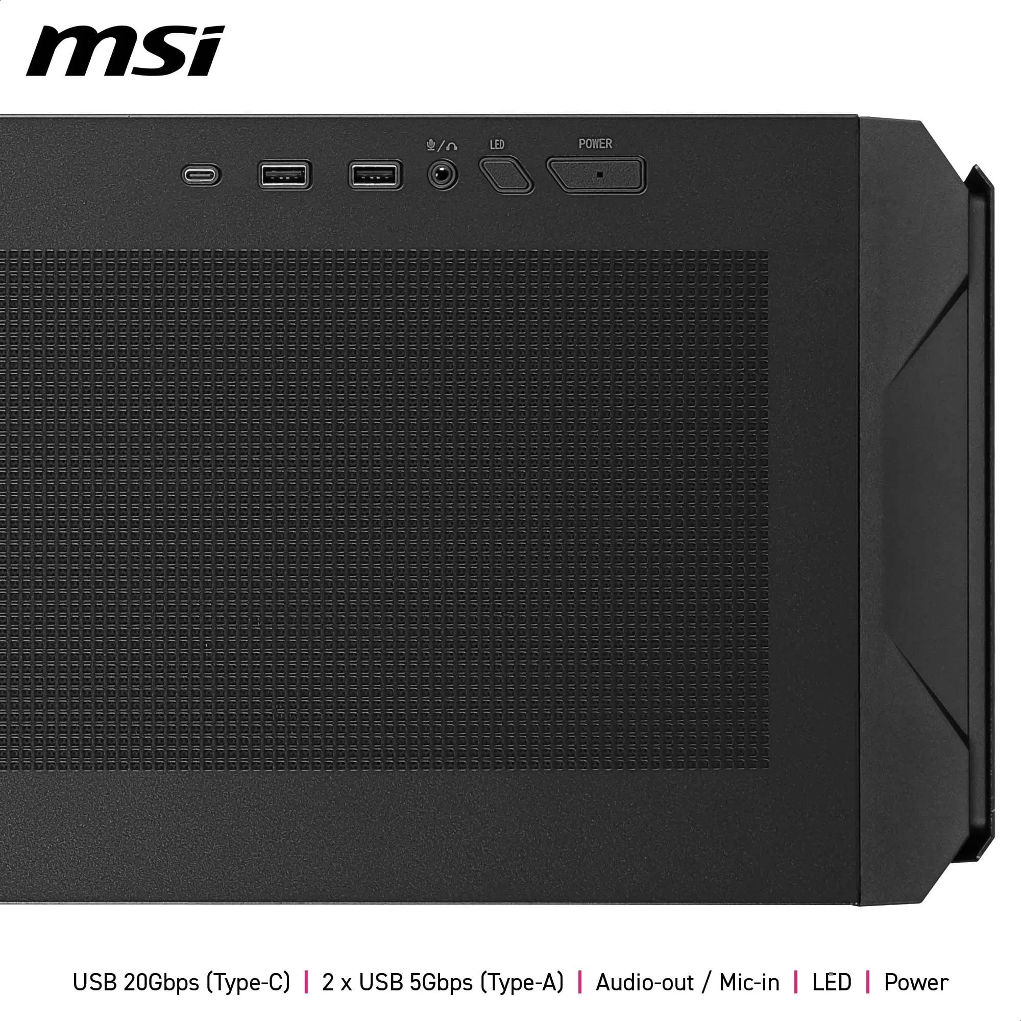 MSI MPG Velox 300R PZ – Torre Gaming ATX con Panel Mesh, Alto Flujo de Aire, Ventiladores ARGB, USB-C, Soporte GPU Vertical, Cristal Templado – Chasis Premium para PC Gaming