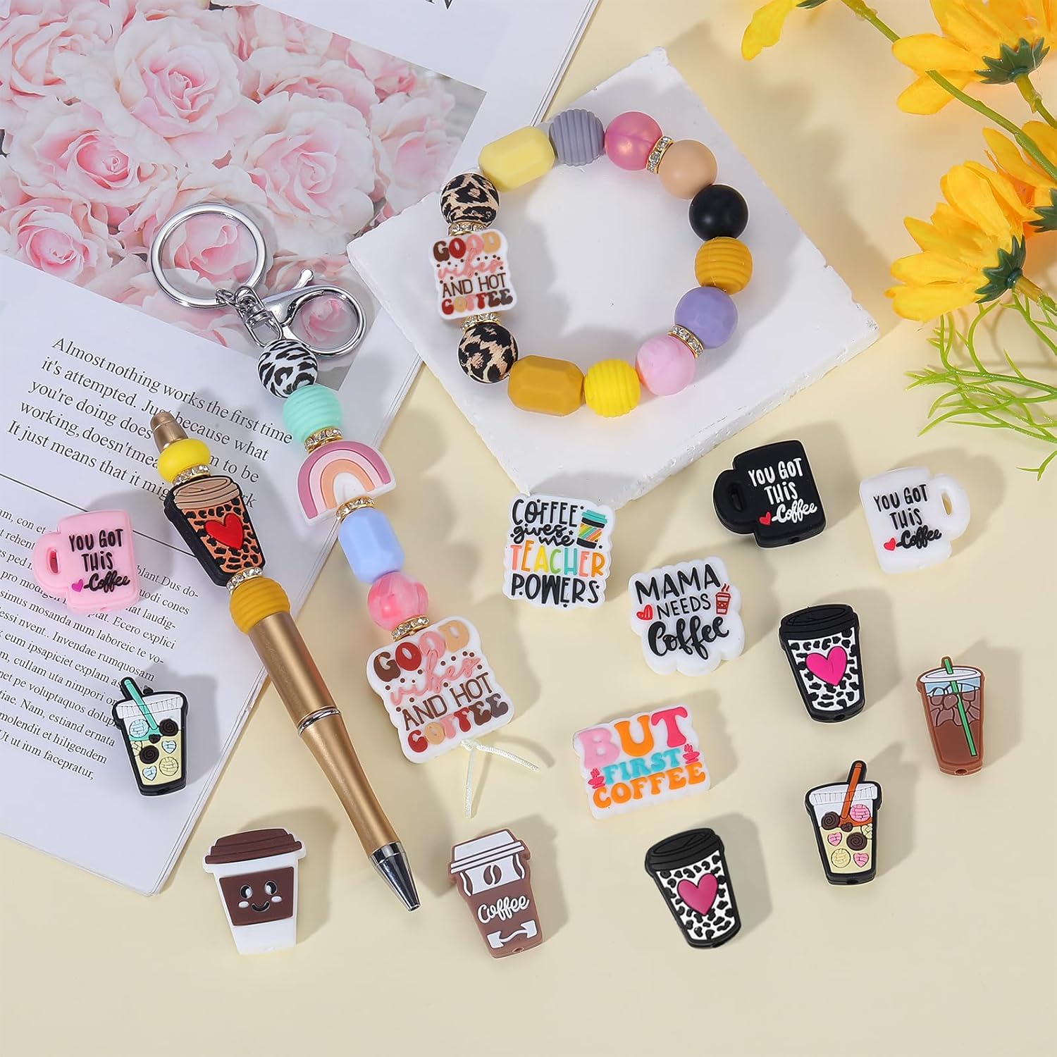 16Pcs Silicone Beads for Keychain Making Bulk Coffee Cup Focal Beads for Pens Used for DIY to Make Various Handicrafts Beaded Pen Lanyards Etc(Mix Match Coffee Cup) - Image 4