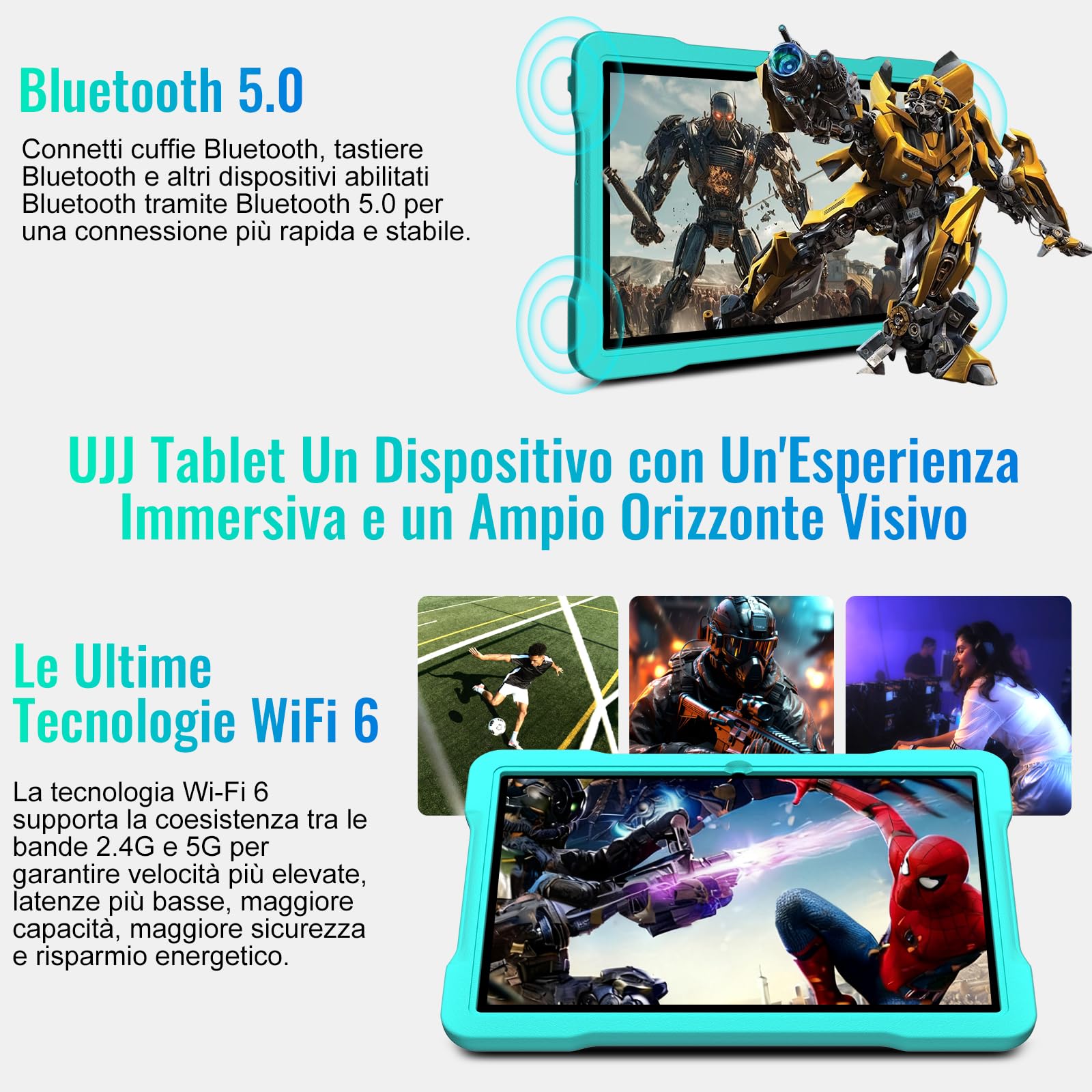 Tablet 10 Pollici Android 15 con 30GB RAM+TF 2TB, Octa-Core 2.0 Ghz, GMS/Gemini AI/Widevine L1, 5G WiFi/Bluetooth 5.0, 1080*800/5MP+8MP, Newest Tablet Bambini con Caso EVA+Staffa girevole a 360°,Verde