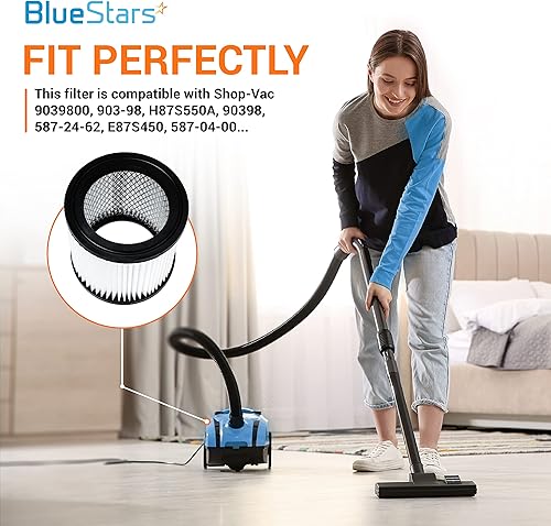 Miniatura 6 de BlueStars 9039800 Filtro de repuesto para Shop-Vac 90398, 903-98, 9039800, 903-98-00 Tipo AA Filtro de cartucho de vacío húmedo y seco - Filtro HEPA