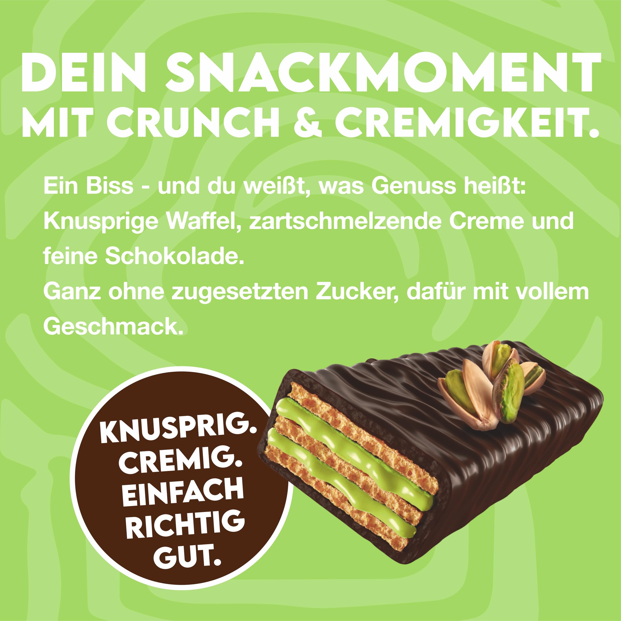 INLEAD - Wafer Bar | Knuspriger Waffelriegel mit zarter Milchschokolade | Ohne zugesetzten Zucker & Unvergleichlich Lecker - 15 x 45g (Pistachio - Pistazie)