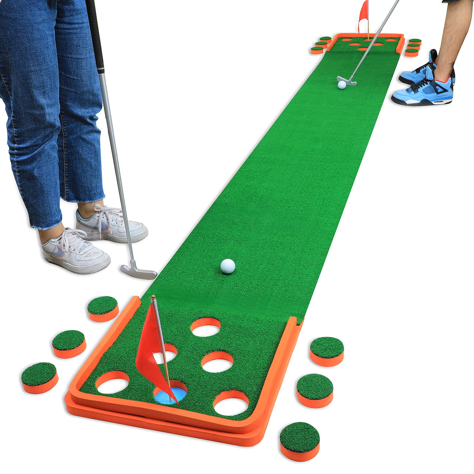 SPRAWL Golf Pong Game Set Putting Mat Indoor & Outdoor Golf Putters