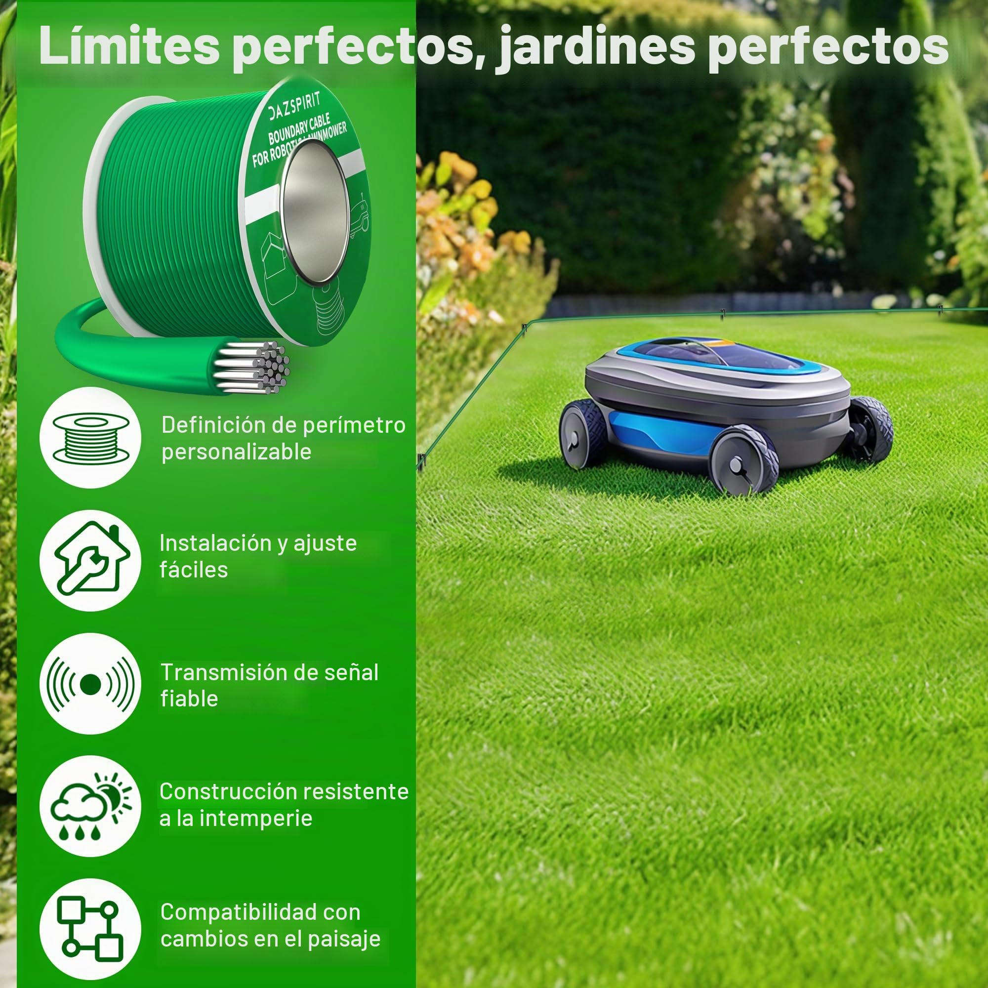 DazSpirit 100M Cable Delimitador Universal para Robot Cortacesped | Accesorio para Cable de Cortacésped Compatible con Gardena Bosch Husqvarna Worx Honda Robomow USW