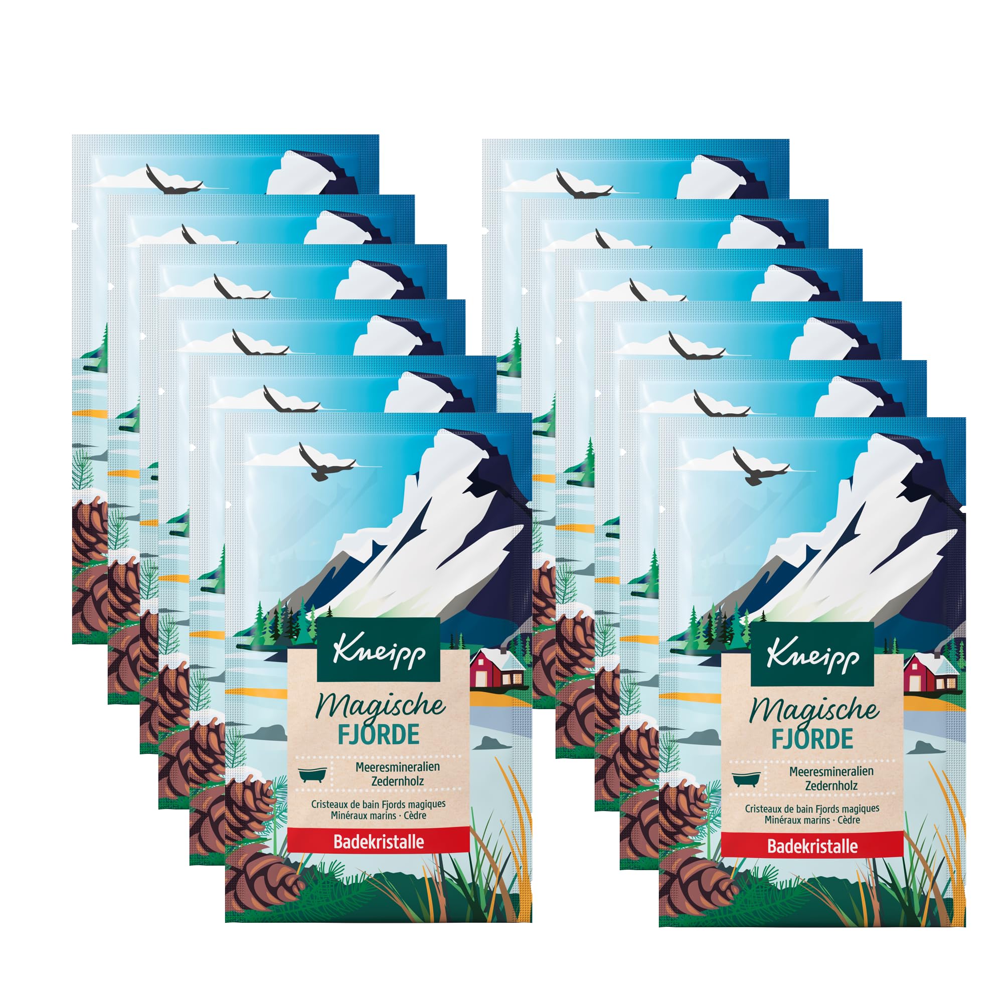 Kneipp Bath Crystals Magic Fjords - Bath Additive with Valuable Sea Minerals and Essential Cedarwood Oil - Vegan - 12 x 60g