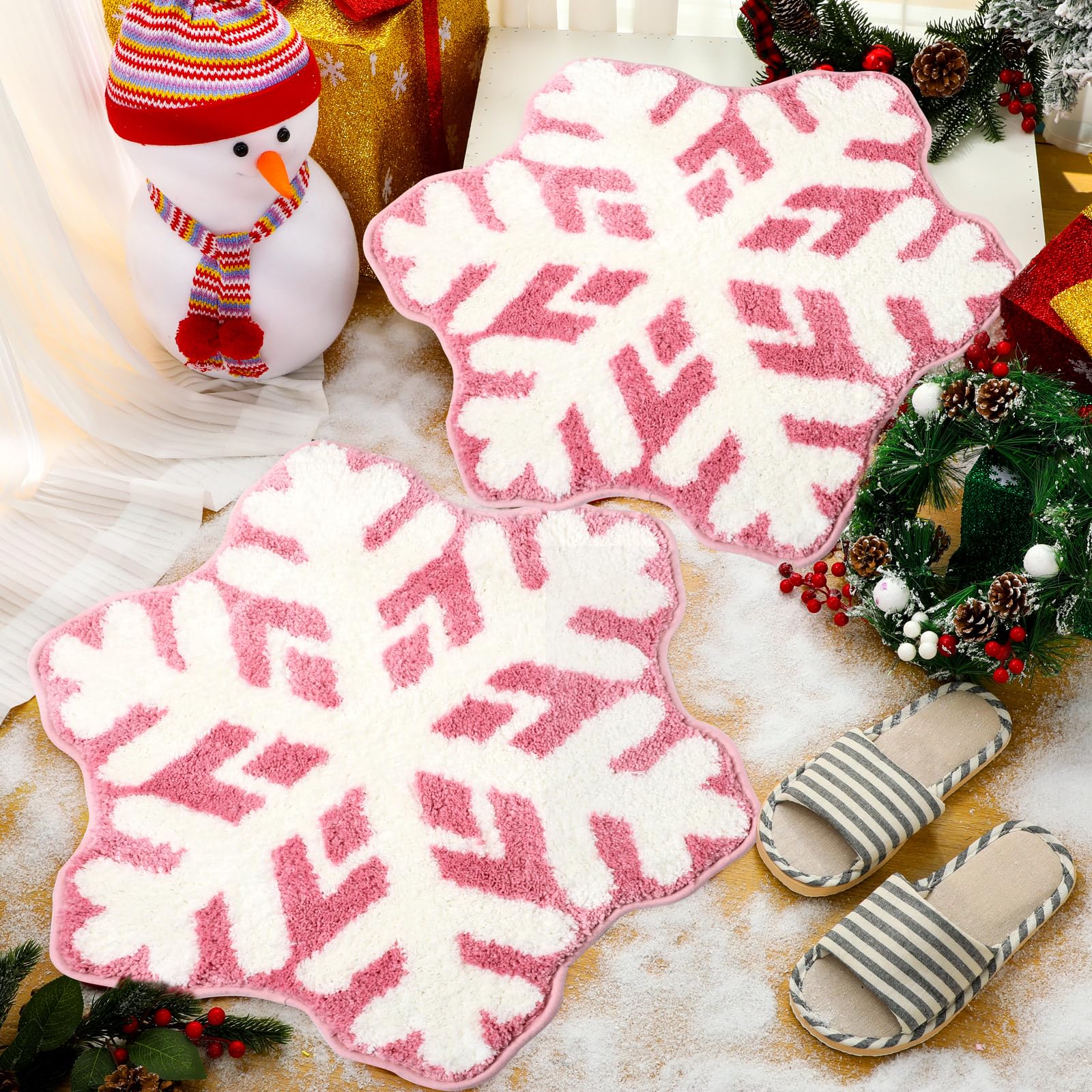 Amazon.com: Ceenna 2 Pcs Snowflake Rug Snowflake Bathroom Rugs Winter ...