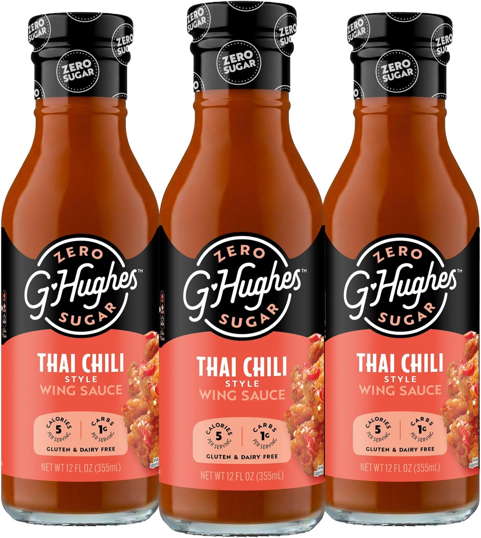 Sugar Free Thai Chili Wing Sauce - 12 Oz (3-Pack) | Sweet Chili Dipping Sauce, Gluten Free, Fat Free, No High Fructose Corn Syrup, No Sugar, Low Carb Condiment